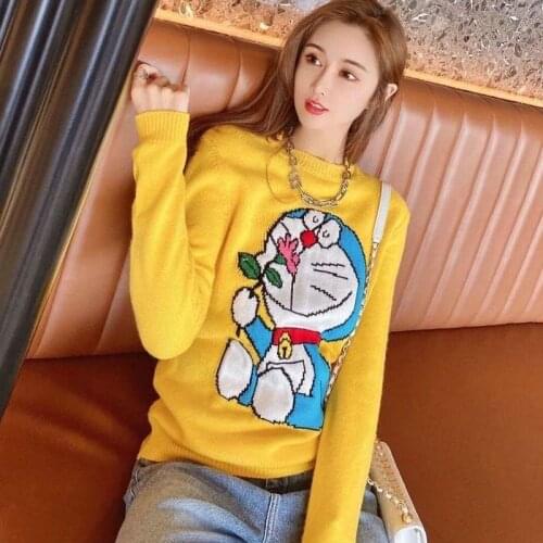 Kawaii Soft Girl Sweater Nail Drill Sequins Cartoon Ruffled Mesh Yarn Contrast Color Knitted Sweater Student 3D Swan Sweater