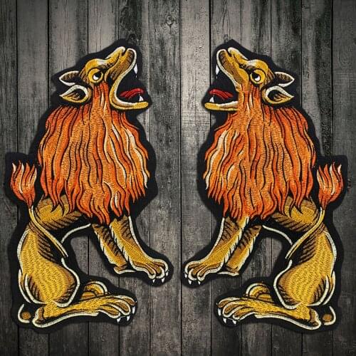 Fashion Large Cool Lion patch Iron on Embroidery left and right Lion Applique Patches For Clothes DIY Applique Patch Stickers
