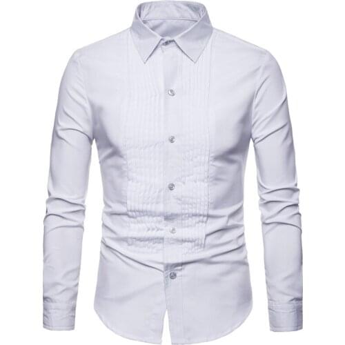 Lapel Vogue Men Shirts Vertical Fringes Pure Color Men Shirt Self-cultivation Youth Cotton Shirt Cardigan Cuff Three Buttons