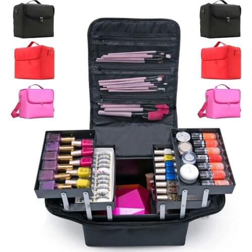 Fashion Makeup Organizer Large Capacity Multilayer Clapboard Cosmetic Bag Case Beauty Salon Tattoos Nail Art Tool Bin kit