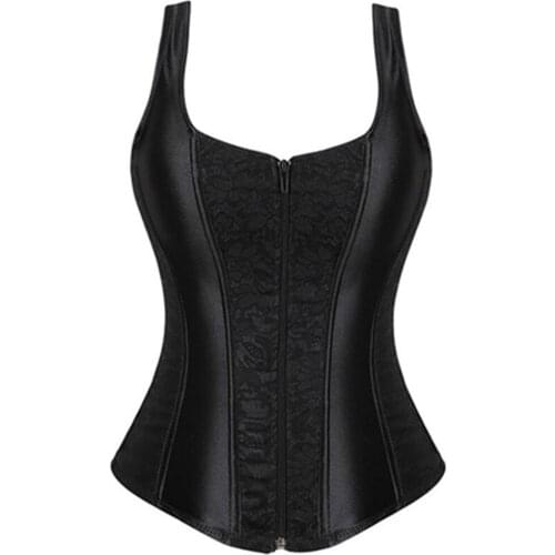 Fashion Sexy Zipper Corselet Womens Shoulder Straps Corset Overbust Corset Top Waist Control Corsets Steampunk Corset for Women
