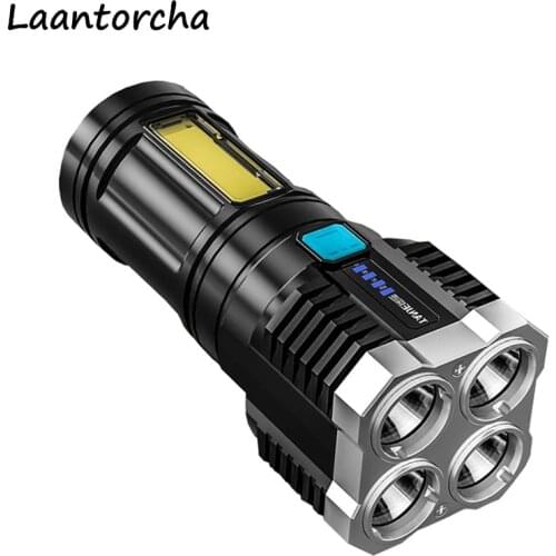 Powerful flashlight USB Rechargeable Led flashlight Four Heads ultra bright torch Outdoor Camping High power led flashlights