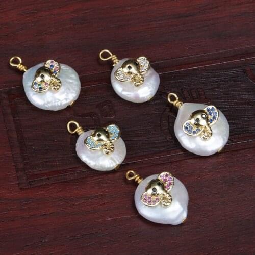 Colors cz paved gold tiny cute elephant animal charms freshwater pearl pendant bead charm for choker earring jewelry making