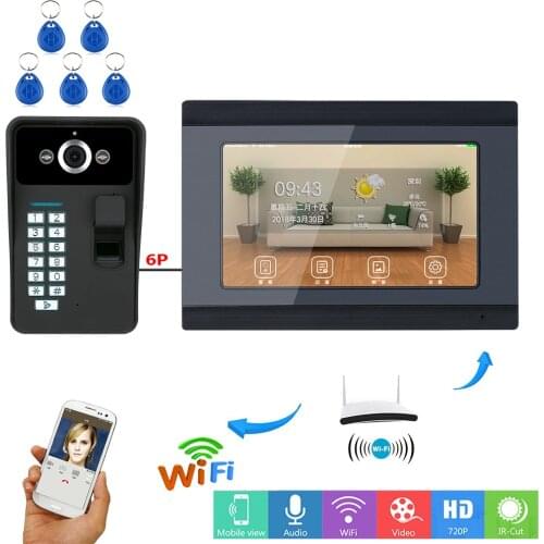 Fingerprint RFID Password 7Inch LCD Wifi Wireless Video Door Phone Doorbell Intercom HD Camera Monitor System APP Control