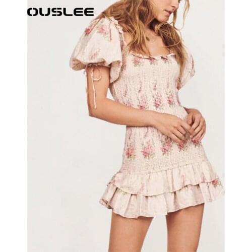 OUSLEE Fashion Elegant Floral Mini Dress Women Summer Romantic French Dresses Female Casual Beach Party Boho Printed Dress Femme