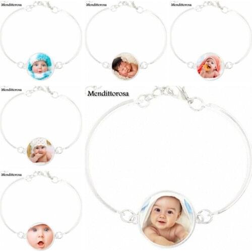 Baby Family Photo For Women Girls Buddhism Jewelry With Silver Plated Glass Cabochon Bracelet Bangle
