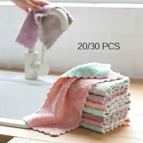 20/30pcs Rag Microfiber Cleaning Cloth for Washing Dishs Double Side Absorbent Dishcloth Wash Cloths Soft Kitchen Supplies Tool