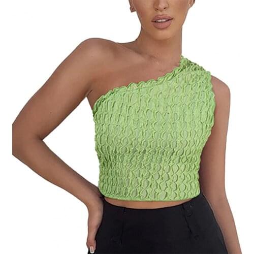 Sexy Women Trim Vest Corset Top Rhombus Printed Knitted Tank-Top One Shoulder Solid Color T-shirt Summer 2021