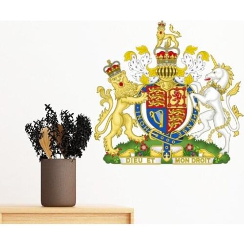 Lion Unicorn Crown Britain National Emblem UK ENGLAND Removable Wall Sticker Art Decals Mural DIY Wallpaper for Room Decal