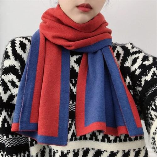 Luxury Brand Winter Scarf Double Side Patchwork Knitted Scarves Wrap Sharp Angle Shawl Warm Long Narrow Small Skinny Neckerchief