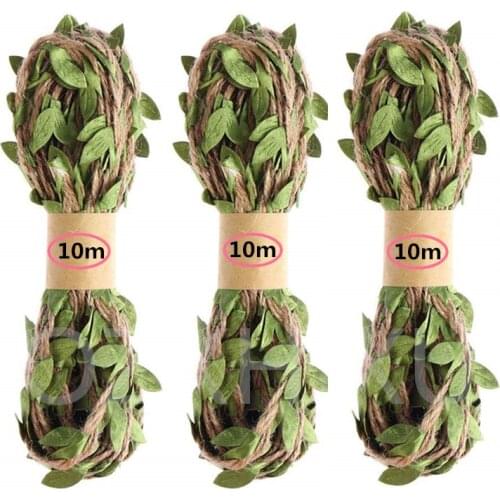 10M/Set Artificial Leaf Natural Hessian Jute Twine Rope Burlap Ribbon DIY Craft Vintage For Home Wedding Party Decoration