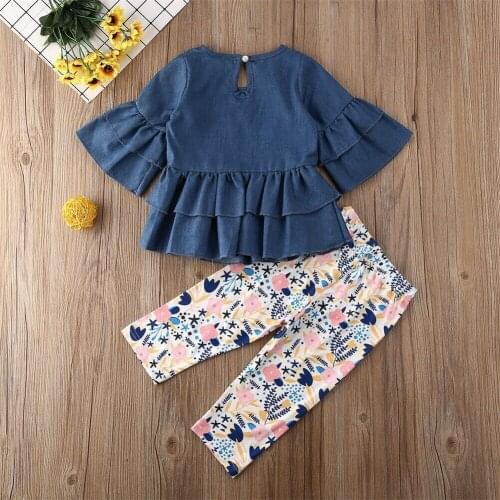 US Toddler Kid Baby Girl Clothes Denim Tops Dress Long Floral Pants Outfit Autumn Clothes Set 1-6Yrs