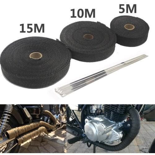5M/10M/15M Motorcycle Exhaust Thermal Tape Header Heat Wrap Manifold Insulation Roll Resistant with Stainless Ties