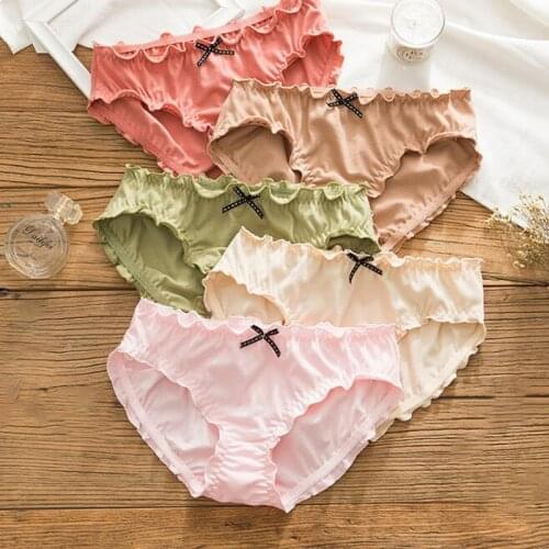 Lace Panties Women Fashion Cozy Lingerie Pretty Briefs High Quality Cotton Middle Waist Cute Bow Women Underwear