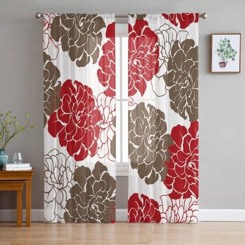 Peony Flower Plant Window Treatment Tulle Modern Sheer Curtains for Kitchen Living Room the Bedroom Curtains Decoration