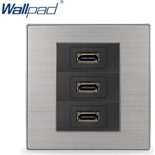 Wallpad 3 HDMI Socket Luxury Wall Power Charger Stainless Steel Satin Metal Panel