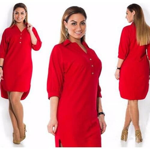 Women Blouse Dress Casual Turn Down Collar Long Sleeve Button Chiffon Dresses Female Oversized Loose Vestidos XL-6XL WDC3726