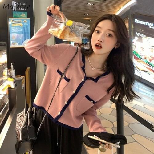 Long Sleeve Cardigan Women Panelled Sweet Slim Elegant Leisure All-match Single Breasted Lady Cropped Sweaters Korean Style Cozy