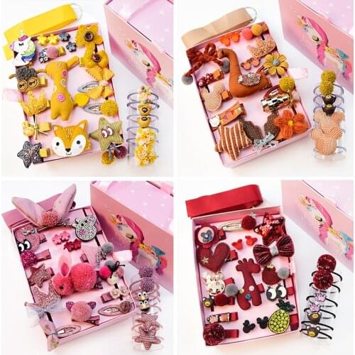 24 piece set gift box childrens hairpin girls do not hurt hair baby hairpin new retro cute princess hair accessories set