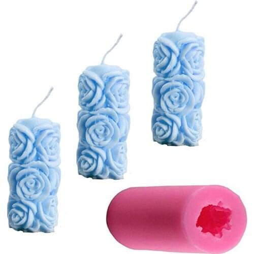 3D Cylindrical Rose Candle Mould DIY Silicone Candle Mold Handmade Clay Craft diy Art Decorating Soap DIY Mold 3D Candle Making