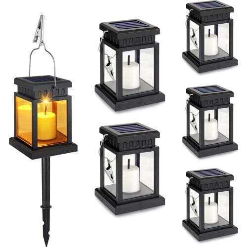 6Pack Pack Solar Hanging Lantern Outdoor Candle Effect Light with Stake for Garden Patio Lawn Deck Umbrella Tent Tree Yard
