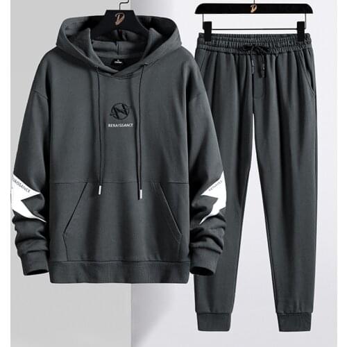 Anbican 2021 New Black Grey Tracksuit Men Plus Size Fashion Letter Embroidery Pullover Hoodie+Pants Mens Sets Casual Sweat Suits