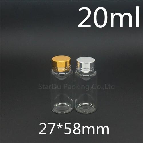 Free shipping 500pcs/lot diameter 27mm 20ml aluminum cover neck glass bottle for vinegar alcohol,carft/storage candy bottles