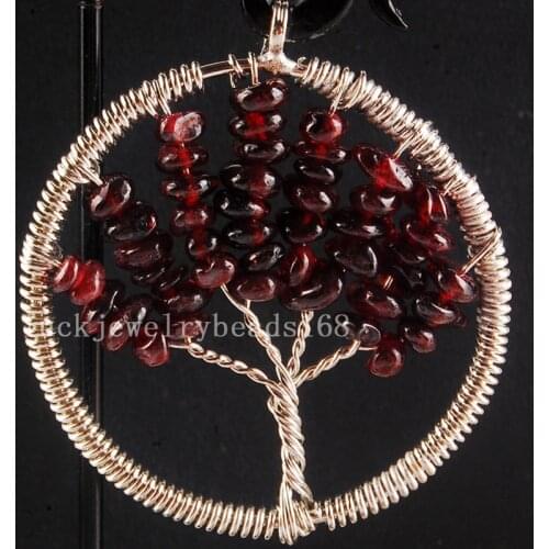 Free Shipping Fashion Jewelry 49mm Fashion Tree of life Natural Garnet Wire Wrap Women Men Pendant bead C4022