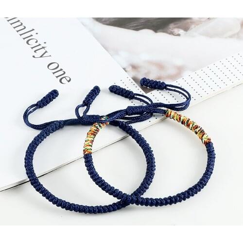 Lucky Navy Blue Green Color Handmade Briaded Knot Bracelets Original Tibetan Buddhist Bangles For Women Men Weave Jewelry Gifts