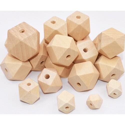Natural Wood Beads Wooden Faceted Hexagon Loose Unfinished Octagonal Geometric Spacer Charms For Necklace Jewelry Making DIY