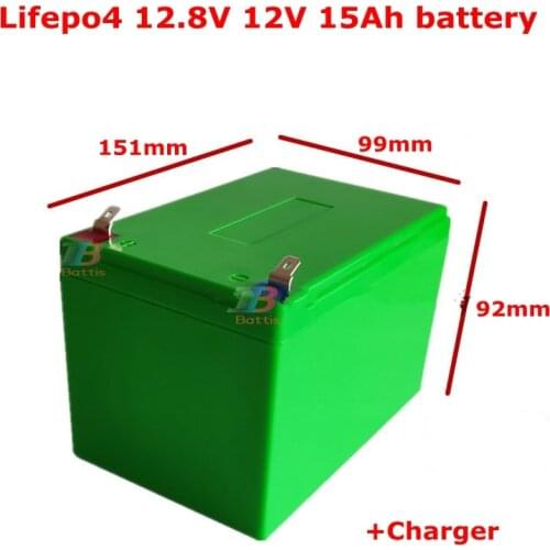 1pcs lifepo4 12.8v 12v 15Ah battery pack case not lead acid 12ah 10ah for power 100w RC baitboat Led light toy car + 3A Charger