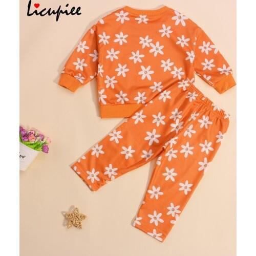 1-6 Years Print Childrens Sets Girl’s Sweatshirt and Trousers Suit Fresh Little Daisy Printed Long Sleeve Tops and Long Pants
