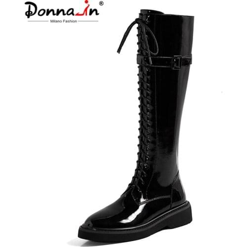 Donna-in Winter High Boots For Women Short Plush 2020 New Fashion Warm Genuine Leather Lace-up Platform Martin Boot Womens Shoe
