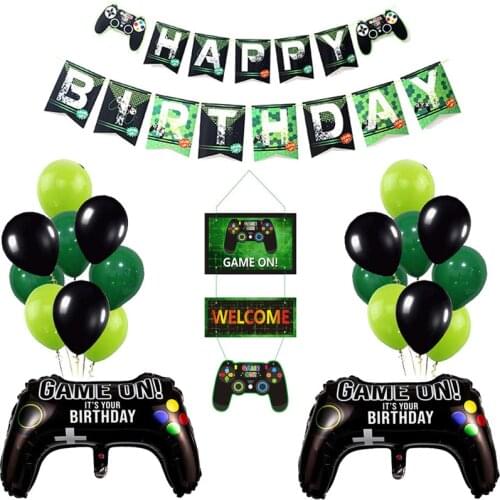 Video game party birthday decoration game theme party game console balloon boy gamer geek desktop cover plate cup napkin straw
