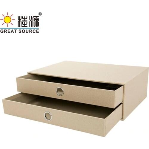 2 Layers Cabinet Cardboard Office Desk Top Organizer Home Storage 2 Drawers Cabinet Beige Faux Linen Natural Wood Paper(2PCS)