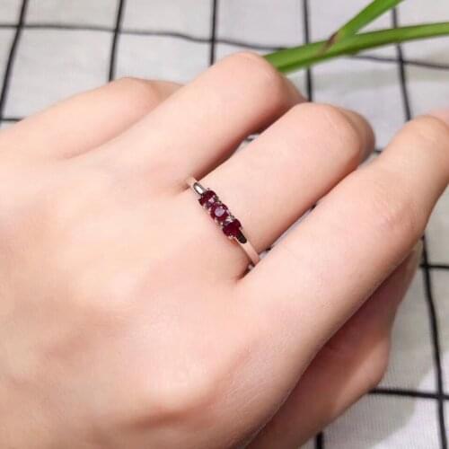 Natural red ruby gem Ring S925 Silver Natural Gemstone Ring Fashion grace simple array Women girl party gift Jewelry