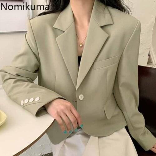 Nomikuma Korean Chic Autumn Short Blazer Women Solid Color Single Button Long Sleeve Elegant All-match Jackets New Fashion Coat