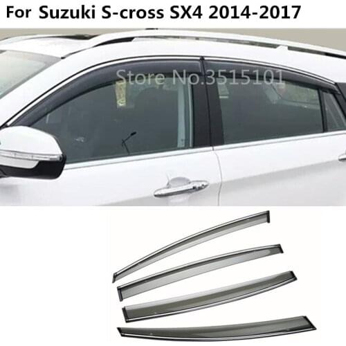 Car cover Stick lamp plastic Window glass Wind Visor Rain Sun Guard Vent 4pcs For Suzuki S-cross scross SX4 2014 2015 2016 2017