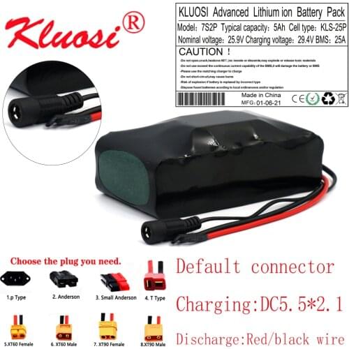 KLUOSI 7S2P 24V 5Ah 500W 25.2V 29.4V Lithium Battery Pack FOR Electric Motor Bicycle Scooter Motor Built-in 25A BMS Balanced Etc