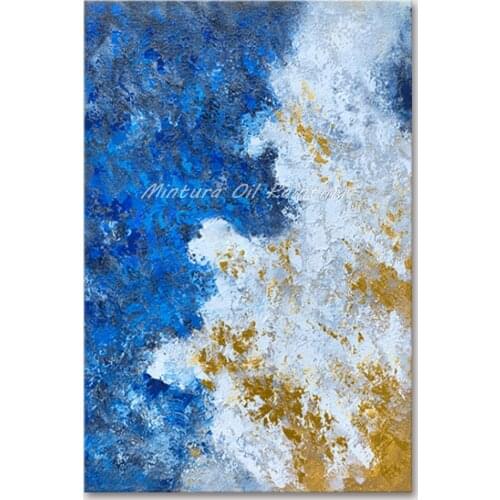 Mintura Hand Painted Oil Paintings on Canvas Wall Picture For Living Room Abstract Blue Ocean Home Decoration Wall Art No Framed