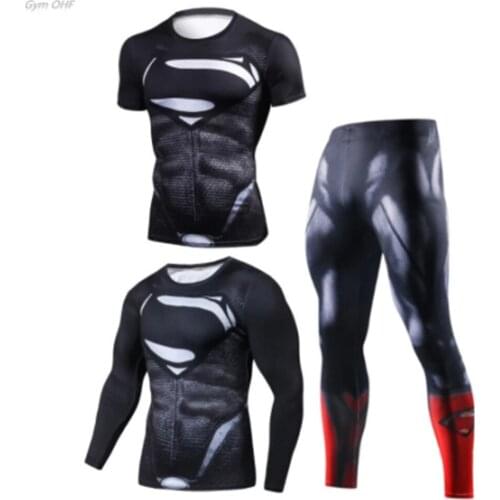 Men Boxing Jersey Suits Super Hero 3D Compression Sportswear Quick Dry Gym Running Jogging Trained Fitness T Shirt Tracksuit Men