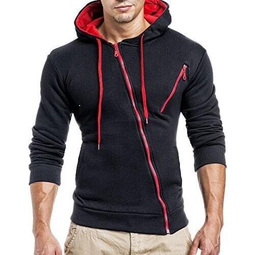 2020 New Men Sweater Characteristic Diagonal Zipper Mens Casual Slim Hooded Cardigan Sweater