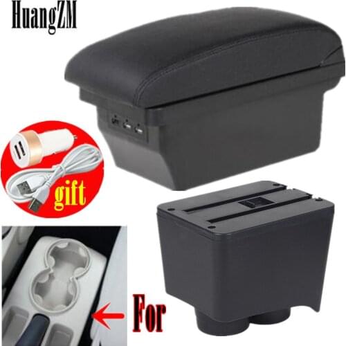 For Volkswagen VW Polo 9N 2002-2009 Armrest Box Central Store content Storage Box Center Console Leather Cup Holder Dual Layer