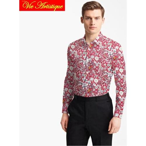 Custom tailor made Mens bespoke cotton floral shirts business formal wedding ware blouse jeans pink print white flower fashion