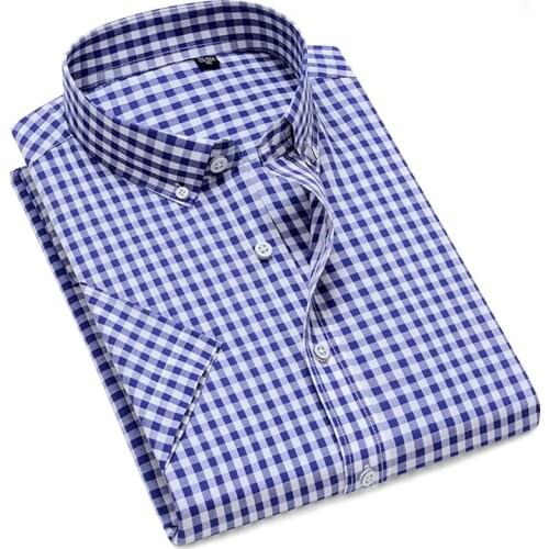 2020 Men Shirt 100% Cotton Male Short Sleeve Shirts Men Summer Shirt Man Causal Plaid Shirt Male Brand Clothes Soft DA026