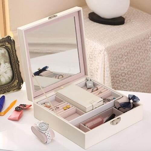 Jewelry Box Necklace Earring Ring Storage Organizer Big Capacity Leather Jewel Case for Girls Women