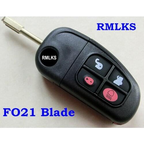 RMLKS Replacement Shell Flip Folding Remote Key Case Keyless Entry Fob 4 Button For For XJ8 Uncut FO21 Blade
