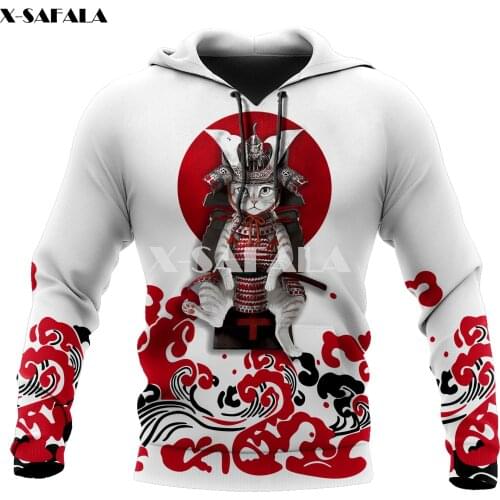 Samurai Tattoo White Cat Samurai 3D Print XS-7XL Hoodie Man Women Harajuku Outwear Zipper Pullover Sweatshirt Unisex-1