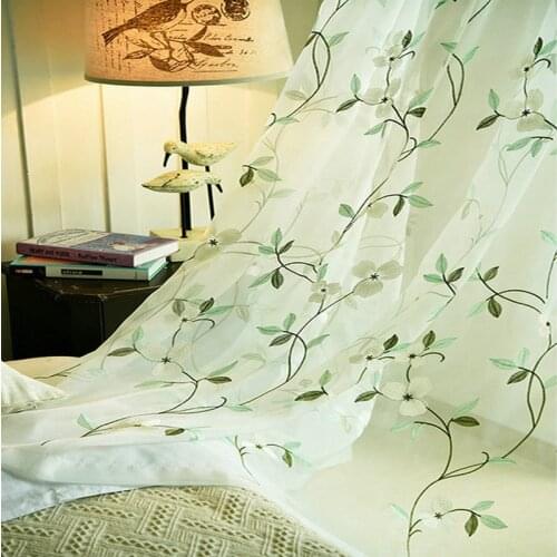 Floral Leaves Embroidered Tulle Sheer Curtains For Living Room Voile Window Home Curtains For Bedroom Pastoral Organza Sheer