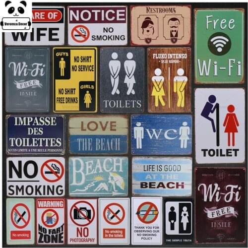 Vintage Poster Metal Retro Man Cave Decor Plate Tintin Plaque Tin Signs Toilet WC Free WiFi Sign Bar Room Decor Iron Painting